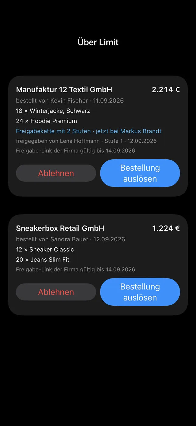 Shopware Mobile App auf dem iPhone: Bestellungen freigeben oder ablehnen