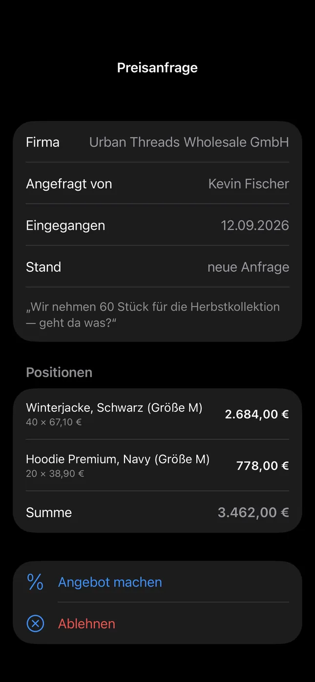 Shopware Mobile App auf dem iPhone: Anfrage lesen, direkt reagieren