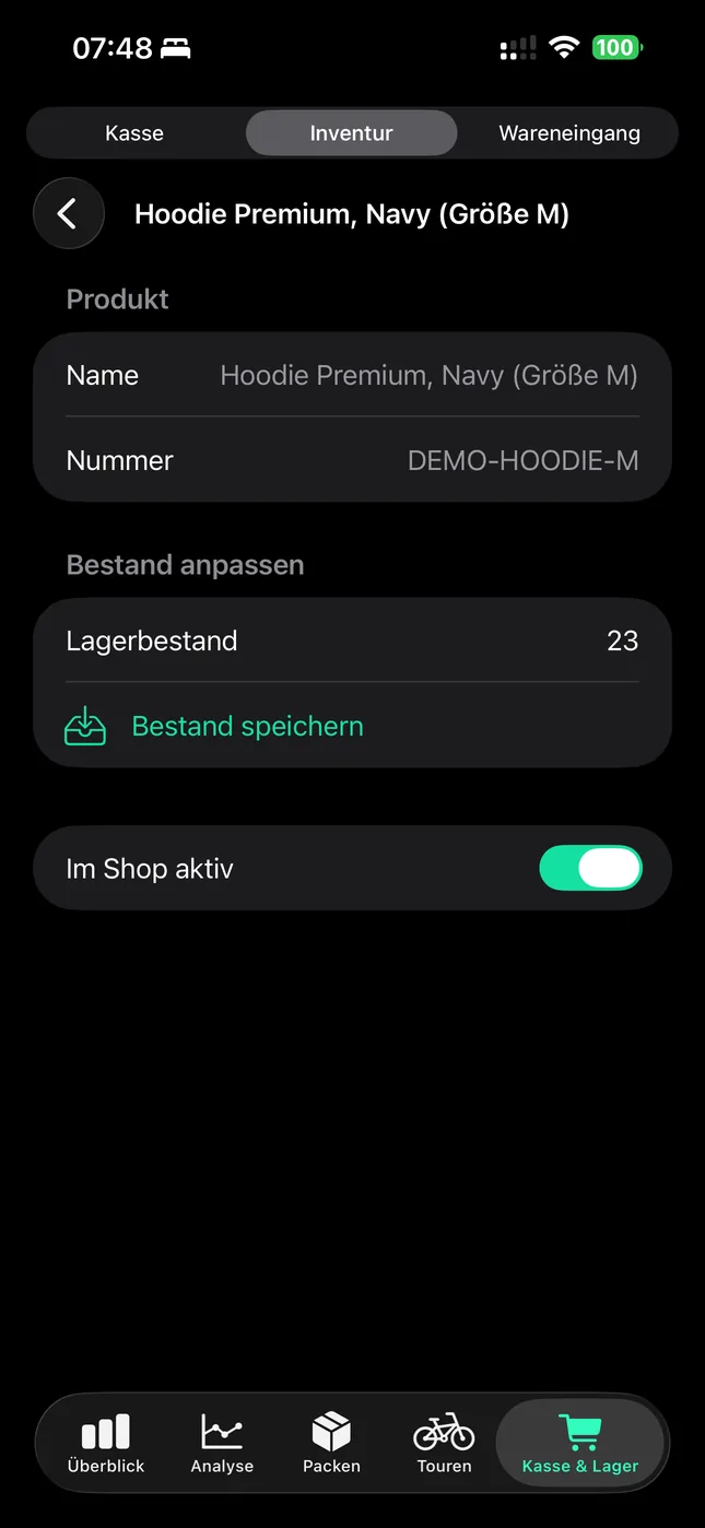 Shopware Mobile App auf dem iPhone: Bestand am Regal korrigieren
