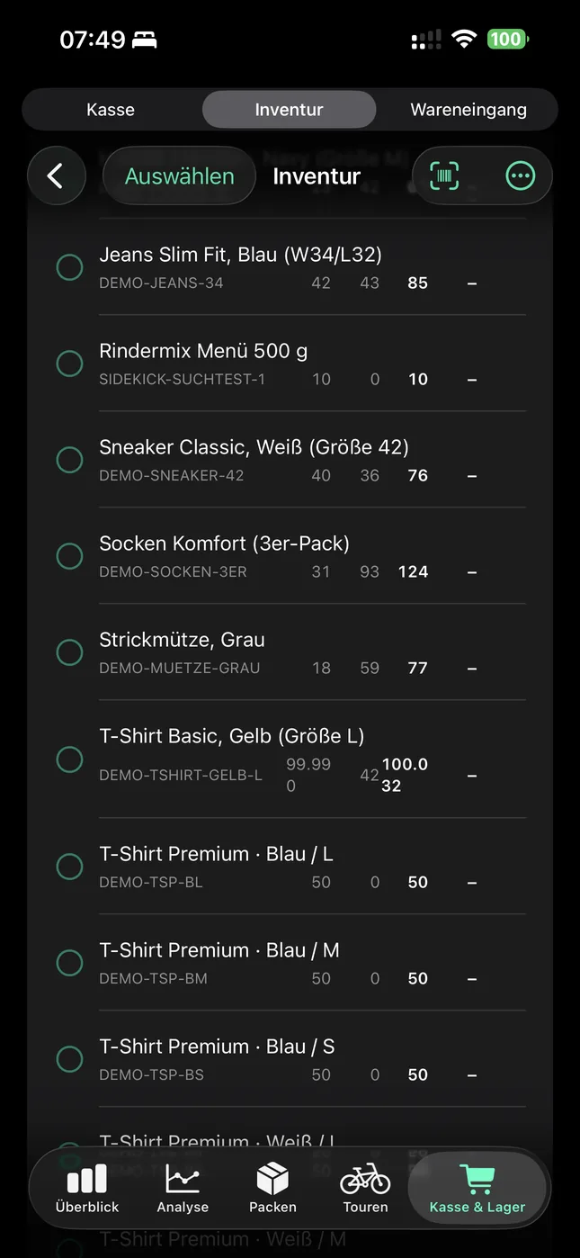 Shopware Mobile App auf dem iPhone: Die Zählliste