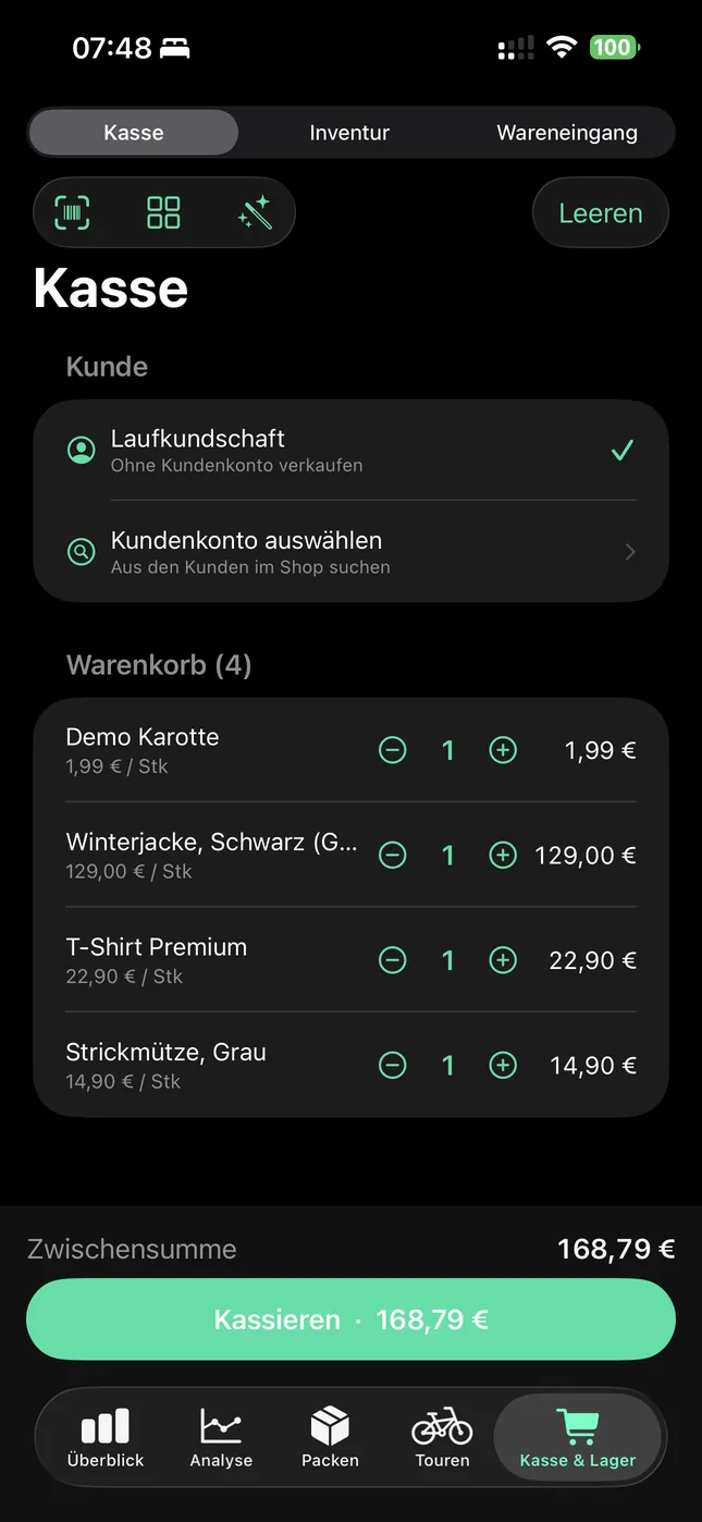 Shopware Mobile App auf dem iPhone: Im Laden verkaufen
