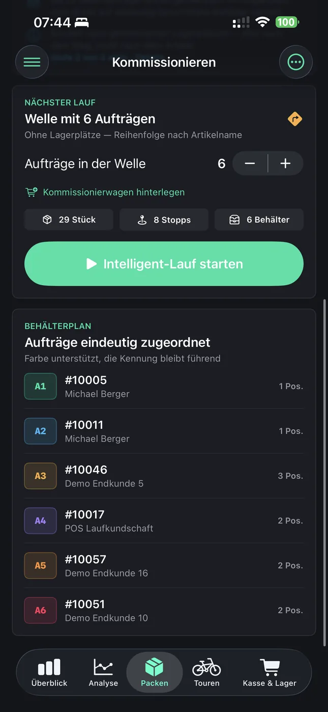 Shopware Mobile App auf dem iPhone: Mehrere Aufträge in einem Lauf
