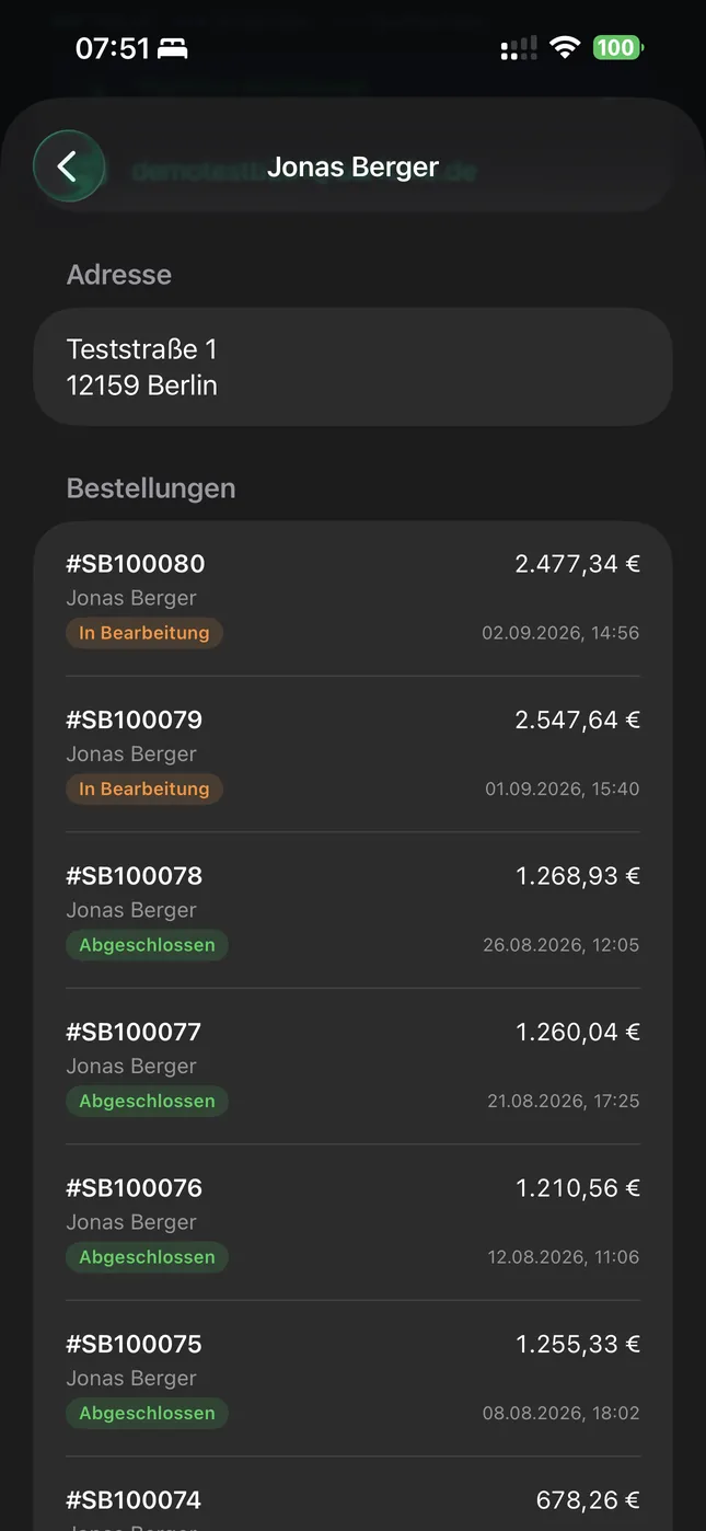 Shopware Mobile App auf dem iPhone: Ein Kunde, alle Bestellungen