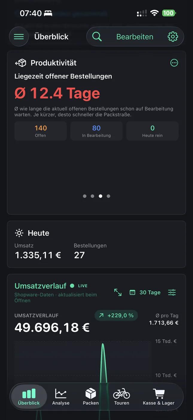 Shopware Mobile App auf dem iPhone: Wie lange Bestellungen liegen bleiben